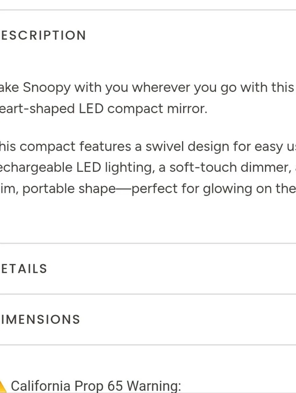 Impressions X Peanuts Snoopy Swivel Heart LED Compact Mirror